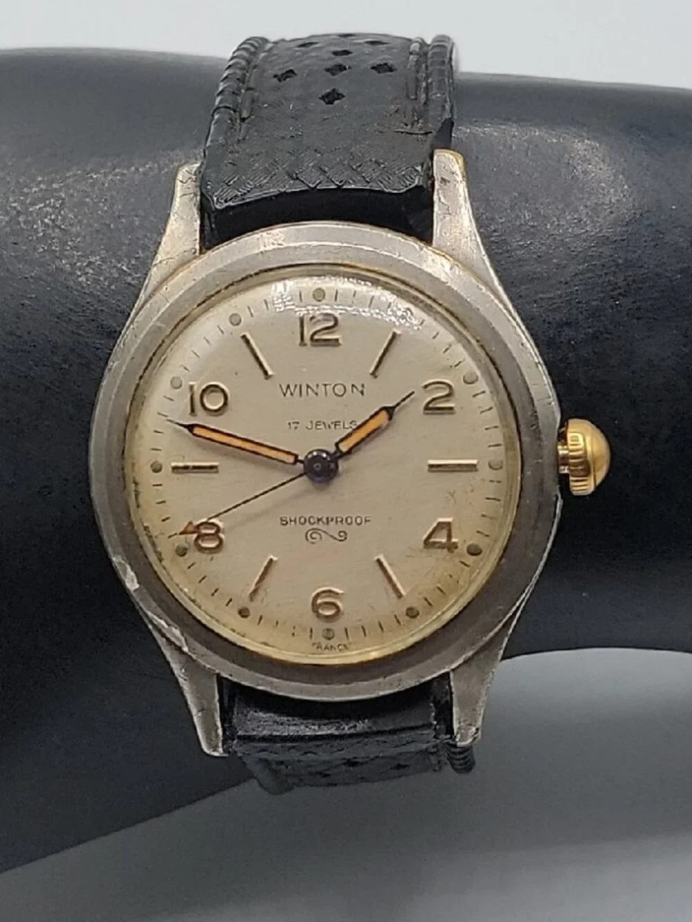 Vtg 1950s Winton Military Watch 17J Manual RUNS Swiss Tropic MOD DEP Strap 18mm